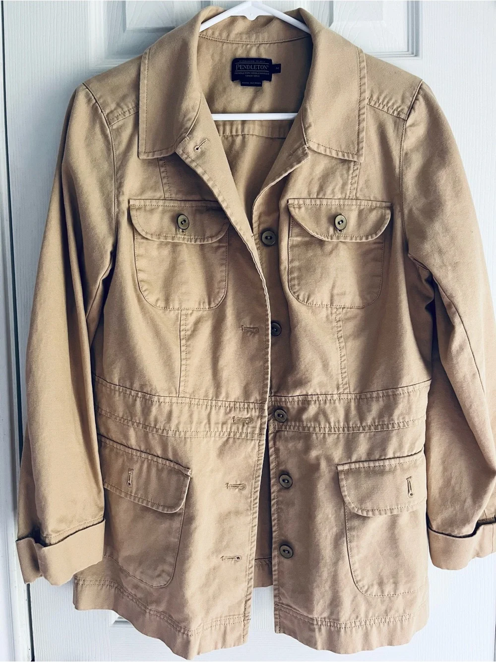 Pendleton Utility Jacket Women Tan Safari Jacket Button Front size medium - Picture 3 of 15